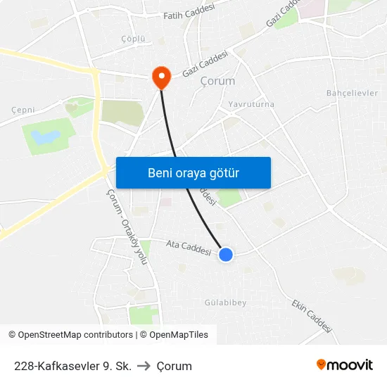 228-Kafkasevler 9. Sk. to Çorum map