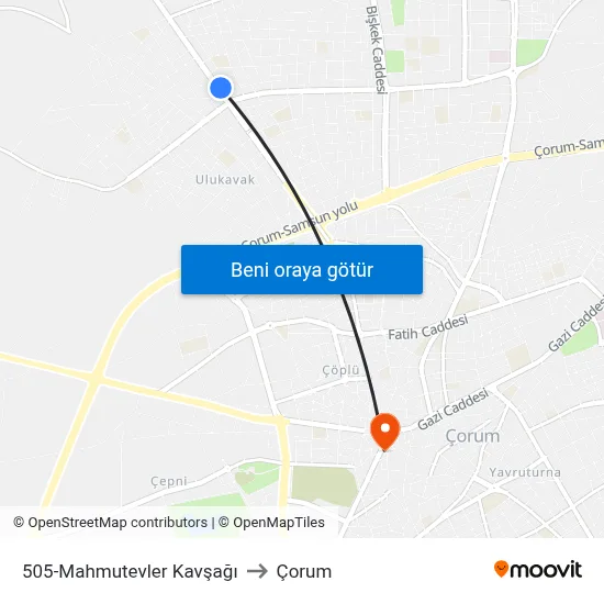 505-Mahmutevler Kavşağı to Çorum map