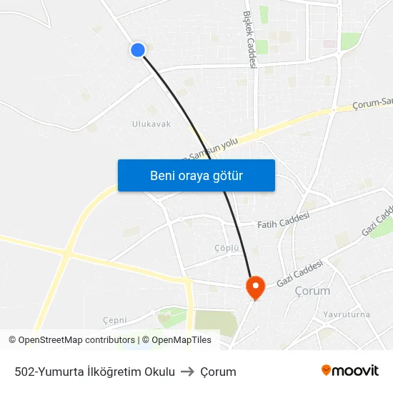 502-Yumurta İlköğretim Okulu to Çorum map