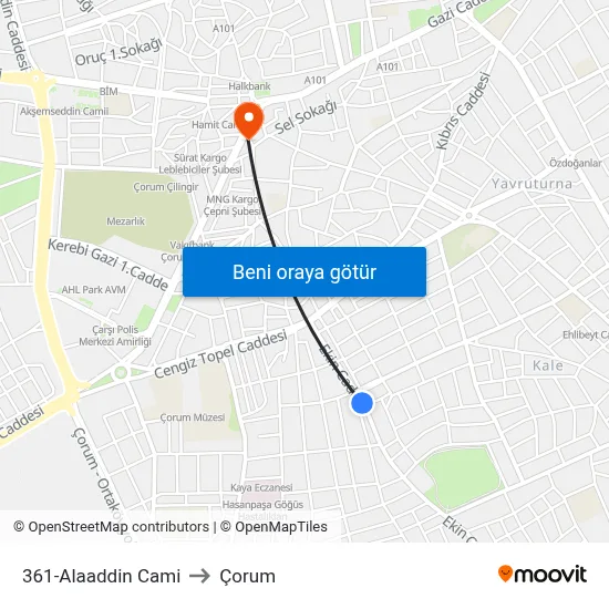 361-Alaaddin Cami to Çorum map
