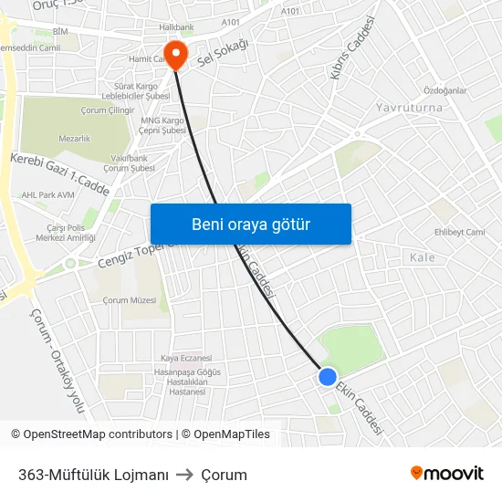 363-Müftülük Lojmanı to Çorum map