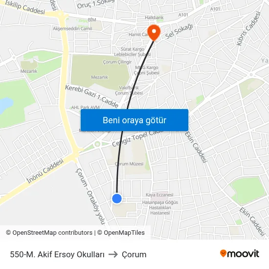 550-M. Akif Ersoy Okulları to Çorum map