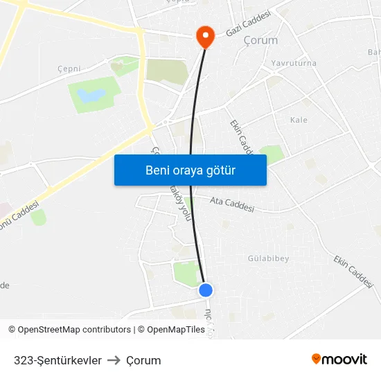 323-Şentürkevler to Çorum map