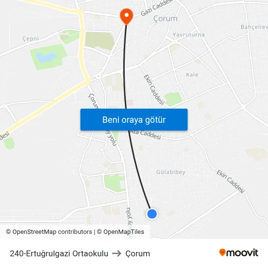 240-Ertuğrulgazi Ortaokulu to Çorum map