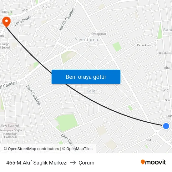 465-M.Akif Sağlık Merkezi to Çorum map