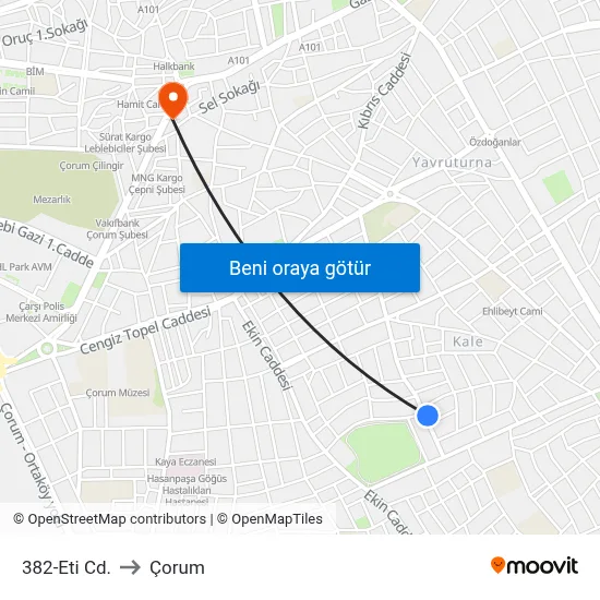 382-Eti Cd. to Çorum map