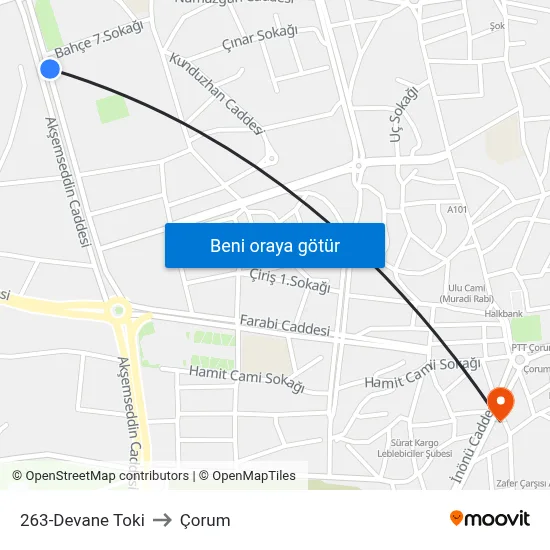 263-Devane Toki to Çorum map