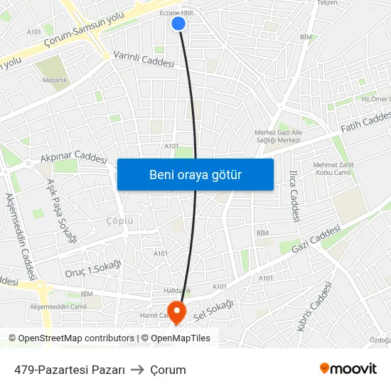 479-Pazartesi Pazarı to Çorum map