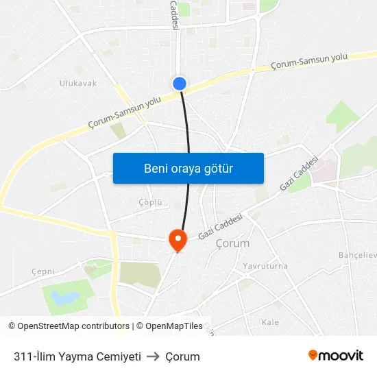 311-İlim Yayma Cemiyeti to Çorum map