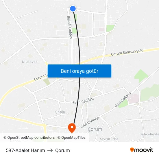 597-Adalet Hanım to Çorum map