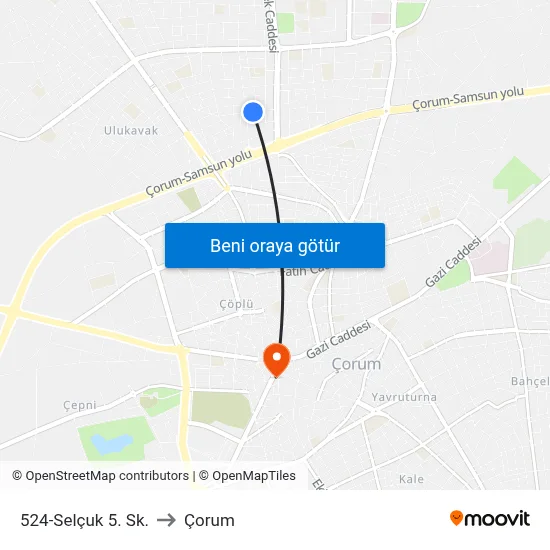 524-Selçuk 5. Sk. to Çorum map