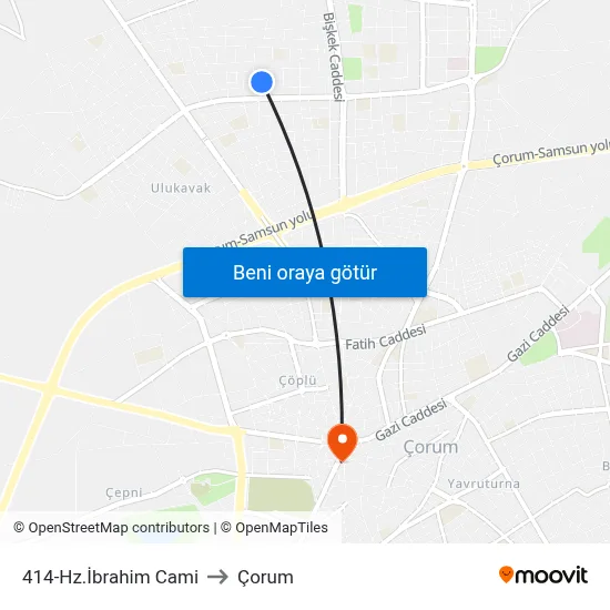 414-Hz.İbrahim Cami to Çorum map