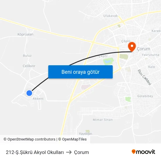 212-Ş.Şükrü Akyol Okulları to Çorum map