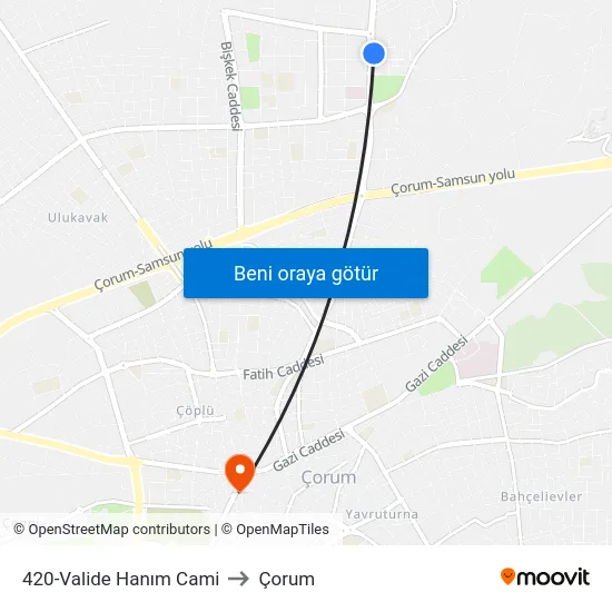 420-Valide Hanım Cami to Çorum map