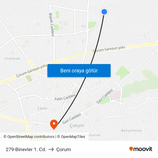 279-Binevler 1. Cd. to Çorum map