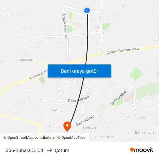 306-Buhara 5. Cd. to Çorum map