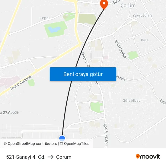 521-Sanayi 4. Cd. to Çorum map