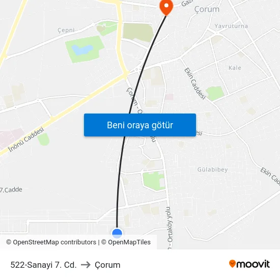 522-Sanayi 7. Cd. to Çorum map