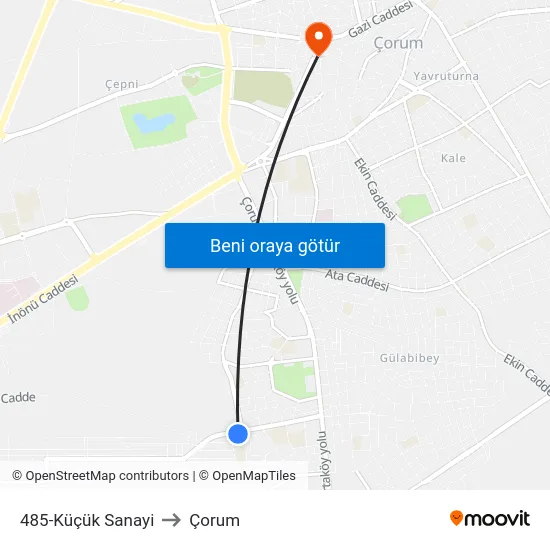 485-Küçük Sanayi to Çorum map