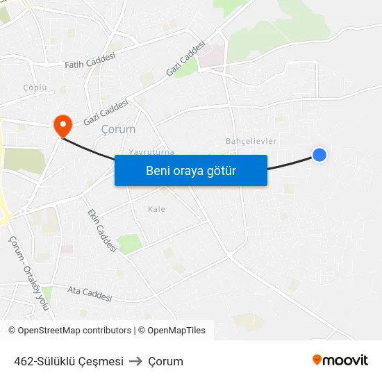 462-Sülüklü Çeşmesi to Çorum map