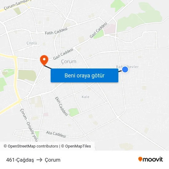 461-Çağdaş to Çorum map