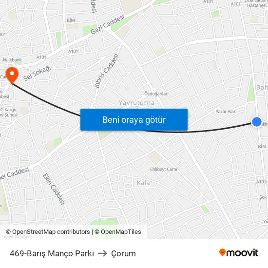 469-Barış Manço Parkı to Çorum map