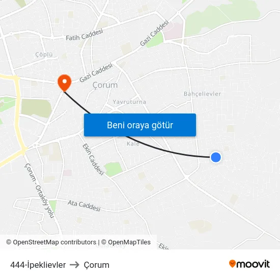 444-İpeklievler to Çorum map