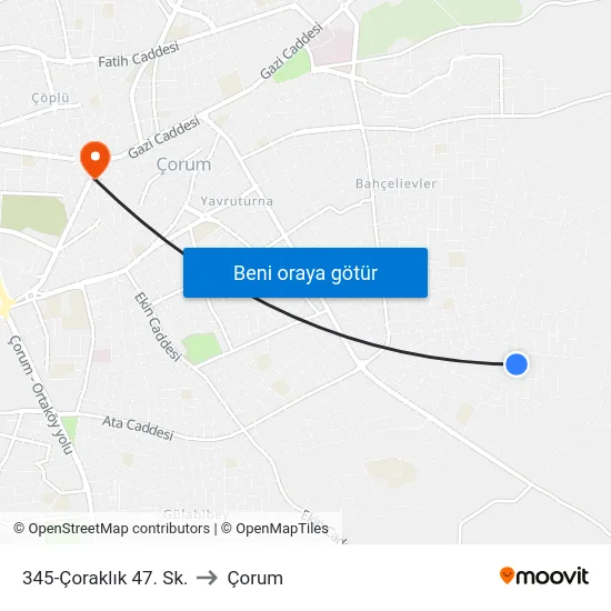 345-Çoraklık 47. Sk. to Çorum map