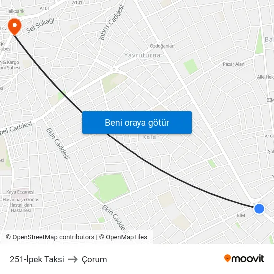 251-İpek Taksi to Çorum map