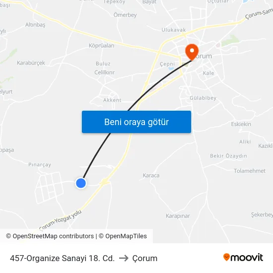 457-Organize Sanayi 18. Cd. to Çorum map