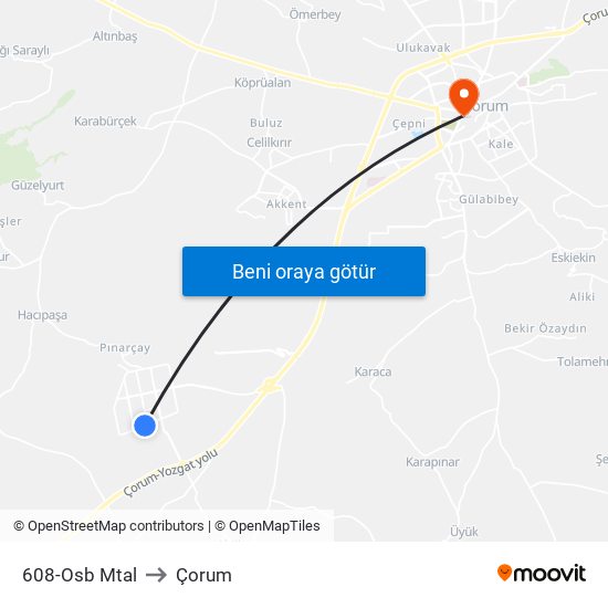 608-Osb Mtal to Çorum map