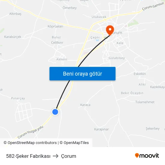 582-Şeker Fabrikası to Çorum map