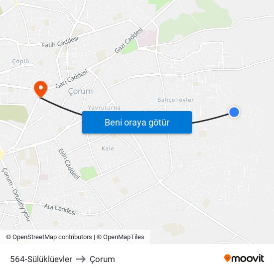 564-Sülüklüevler to Çorum map