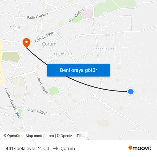 441-İpeklievler 2. Cd. to Çorum map