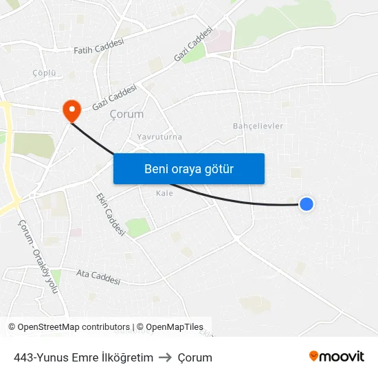 443-Yunus Emre İlköğretim to Çorum map