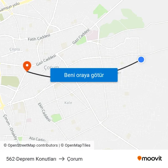 562-Deprem Konutları to Çorum map