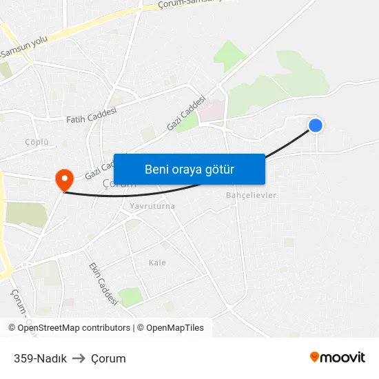 359-Nadık to Çorum map