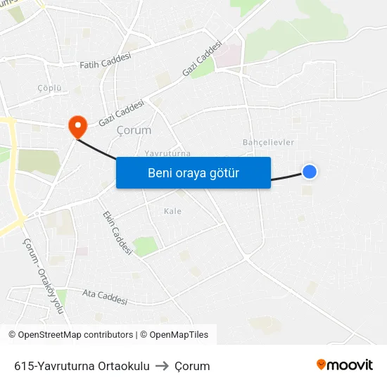 615-Yavruturna Ortaokulu to Çorum map