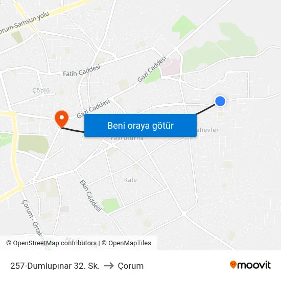 257-Dumlupınar 32. Sk. to Çorum map