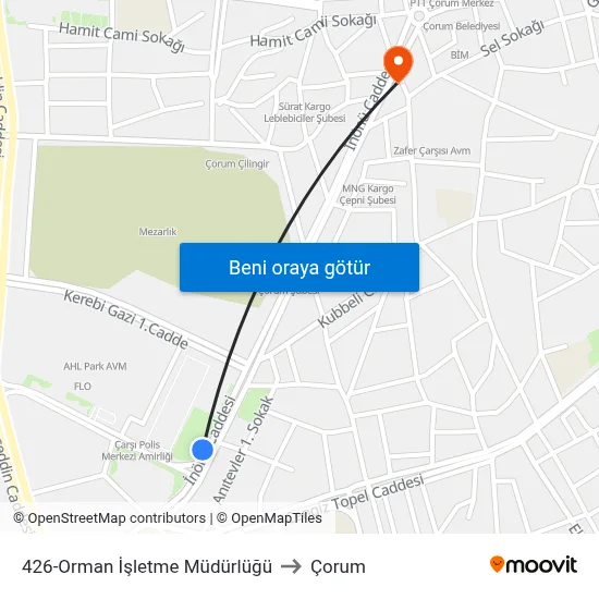 426-Orman İşletme Müdürlüğü to Çorum map