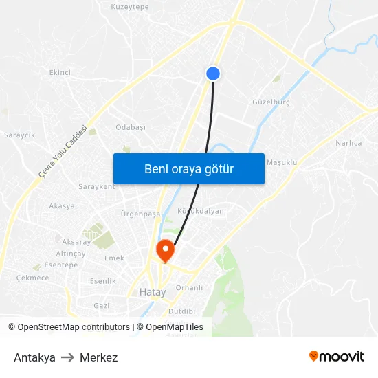 Antakya to Merkez map