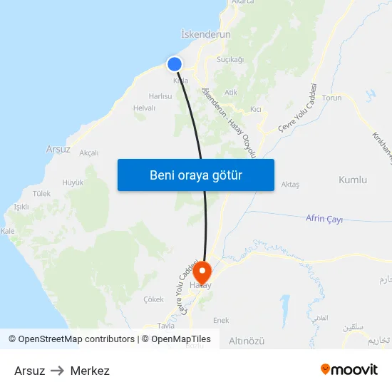 Arsuz to Merkez map