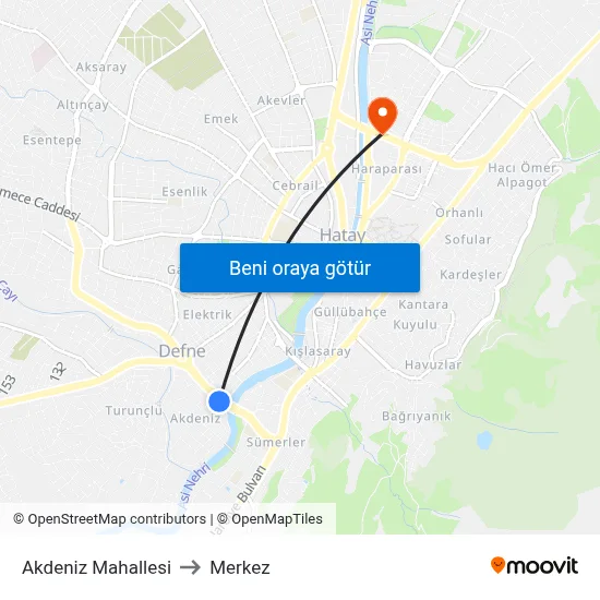 Akdeniz Mahallesi to Merkez map