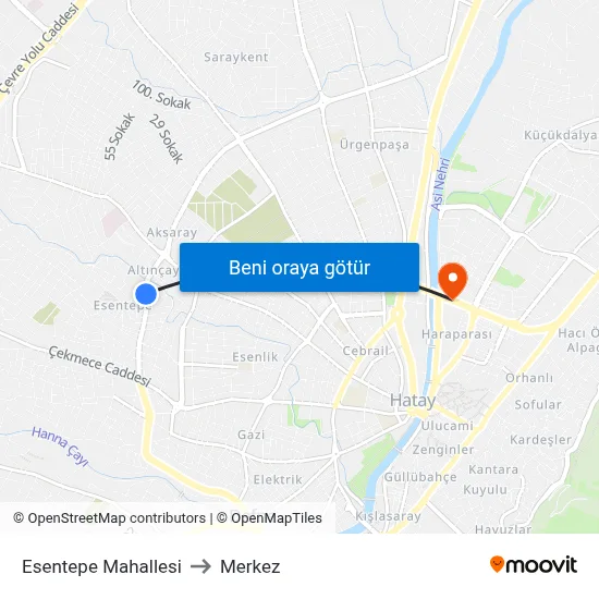Esentepe Mahallesi to Merkez map
