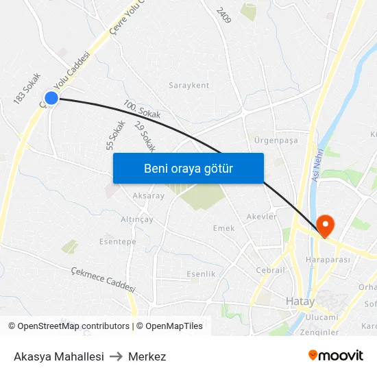 Akasya Mahallesi to Merkez map
