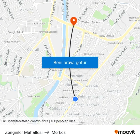 Zenginler Mahallesi to Merkez map