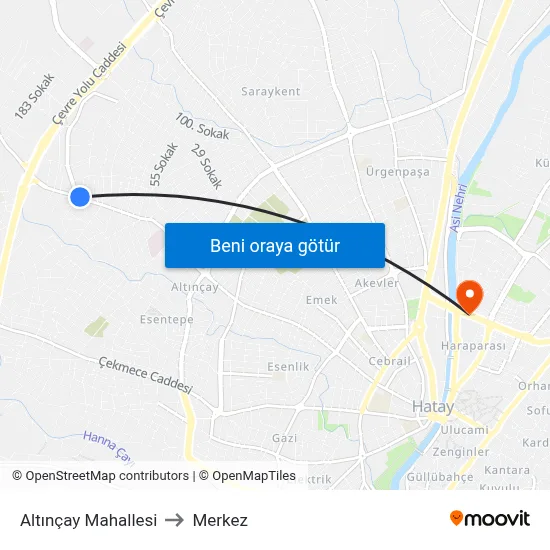 Altınçay Mahallesi to Merkez map