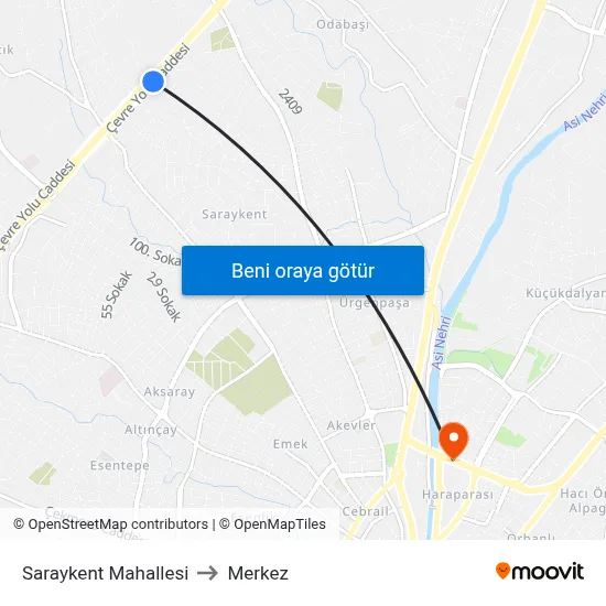 Saraykent Mahallesi to Merkez map