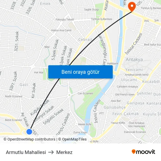 Armutlu Mahallesi to Merkez map