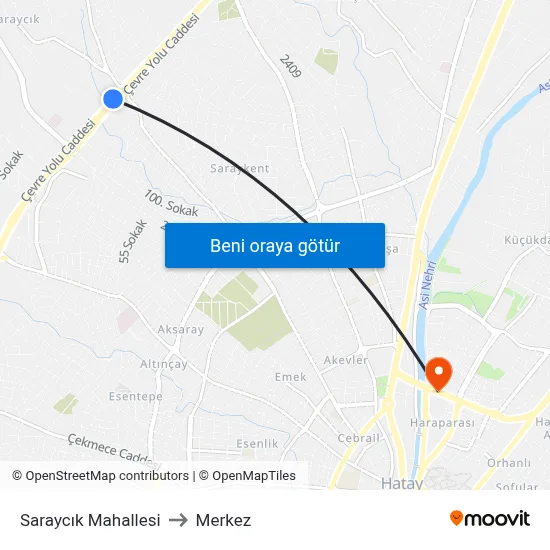 Saraycık Mahallesi to Merkez map